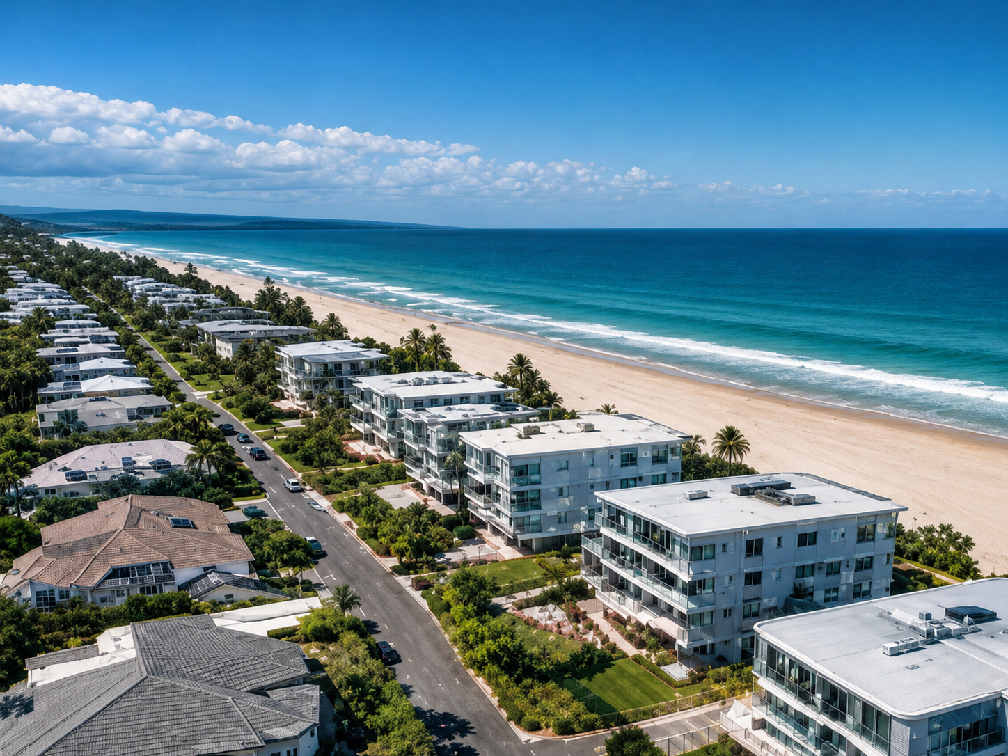 Aerial drone photography of beachfront property